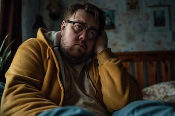Obraz premium Generative AI Illustration of an obese man with fat belly
