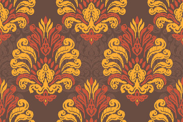 Ikat floral seamless pattern on background,damask seamless pattern,vector illustration,Ikat ethnic oriental embroidery,Aztec style,baroque.design for texture,fab,clothing,decoration,fashion.