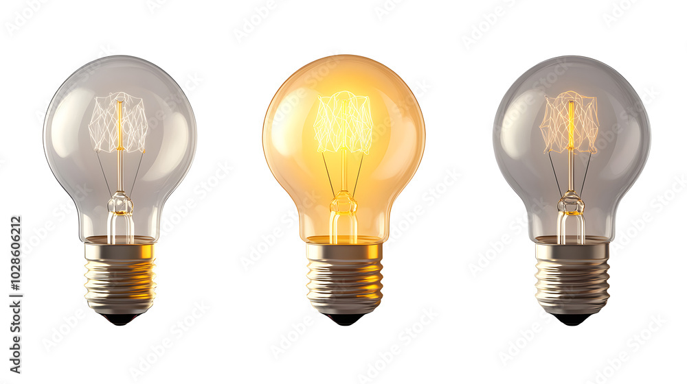 Poster collection of light bulb 3d icon cartoon style floating on transparency background png