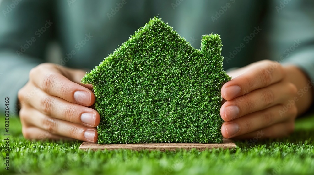 Poster person receiving smart device notifications about energy usage in their modern, eco-friendly urban h