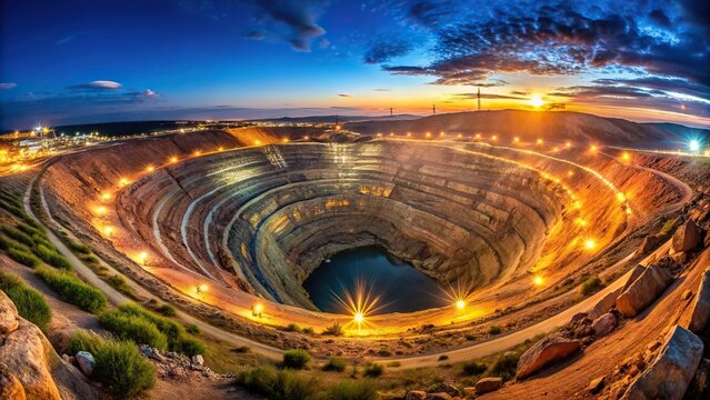 Night view of the largest open pit in Krivoy Rog