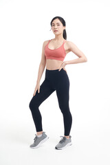 Beautiful young asian sport woman with sportswear ready for exercise on white background, Advertising sportswear and yoga wear, Healthy lifestyle, sport.