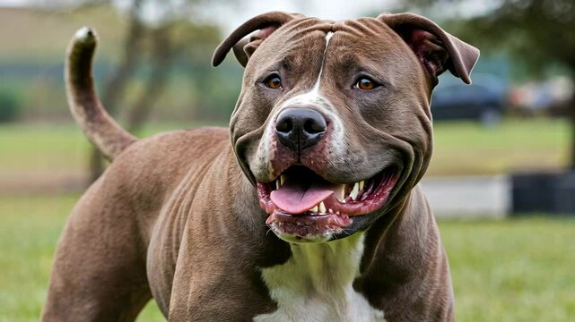 Muscular Pit Bull Smiling with Happy Expression and Wagging Tail