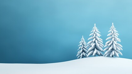 Snow-covered pine trees against a blue winter sky, capturing the essence of a peaceful holiday season 