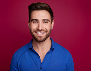 Fototapeta premium Headshot Portrait of a Smiling Man with Contemporary Style, Isolated on Color Background with Ample Copy Space