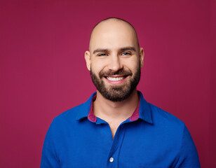 Fototapeta premium Headshot Portrait of a Smiling Man with Contemporary Style, Isolated on Color Background with Ample Copy Space