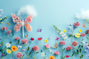 Butterflies and Blossoms Dance in a Serene Sky of Tranquility and Vibrant Blooms