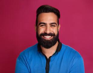Fototapeta premium Headshot Portrait of a Smiling Man with Contemporary Style, Isolated on Color Background with Ample Copy Space