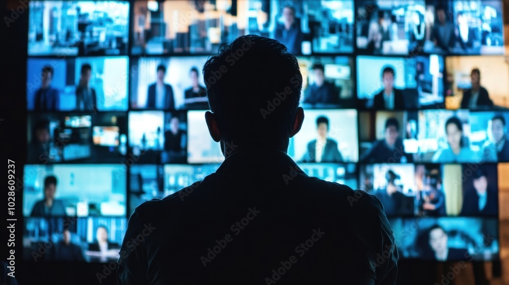 Poster a professional uses a large screen to manage multiple tasks at once, representing the efficiency and