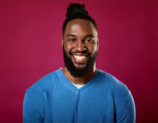 Obraz premium Headshot Portrait of a Smiling Man with Contemporary Style, Isolated on Color Background with Ample Copy Space