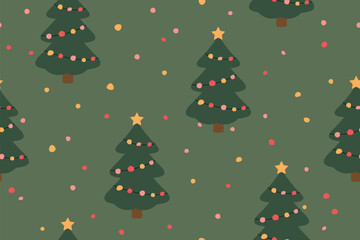 christmas seamless pattern with christmas tree and colorful dots; great for wrapping, greeting cards, social media graphics- vector illustration