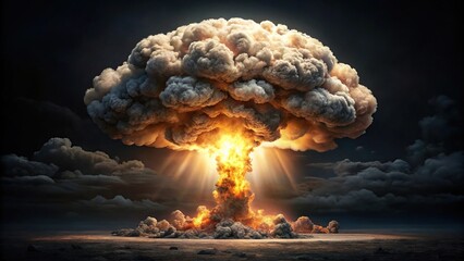 Nuclear bomb explosion with dark background