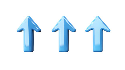 Collection of blue arrow up 3d icon cartoon style floating on transparency background PNG
