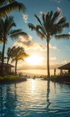 Tropical sunset reflecting in a pool.