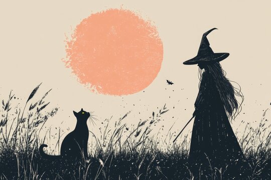 A minimal retro Halloween theme with a black cat and a witch. The design has clean lines and a nostalgic color scheme, evoking a spooky, vintage Halloween atmosphere