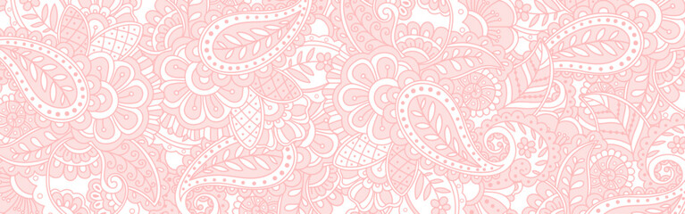 Baby pink floral doodle pattern long banner template