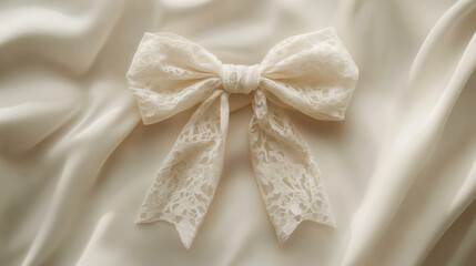 Delicate White Satin Bow on Soft Fabric