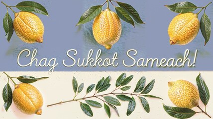 Festive card with fresh lemons for Sukkot illustration vector, created with Generative AI 