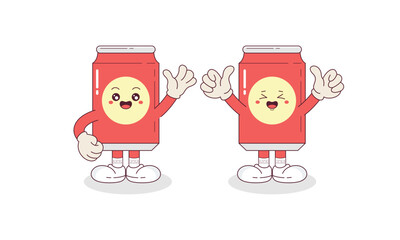 Set of Cute Toon Retro Groovy Movie and Cinema Mascot Cartoon Character Illustration.