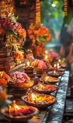 Obraz premium Ornate altar with lit candles and flowers.