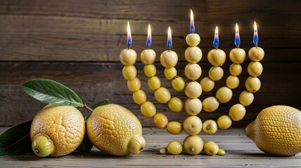 Festive card with fresh lemons for Sukkot illustration vector, created with Generative AI 
