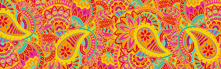 Colorful tribal doodle paisley pattern banner