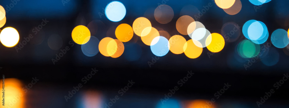Poster colorful bokeh background for overlay, abstract light pattern, defocused illumination spots on dark 