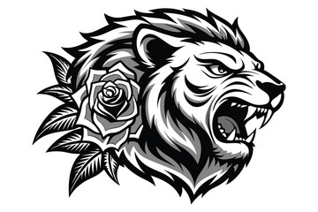 Fierce Lion with Rose A Tribal Tattoo Fusion.