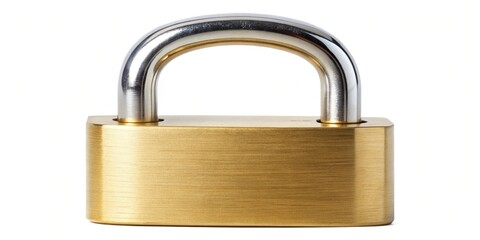 Fototapeta premium Opened golden padlock isolated on white background reflected
