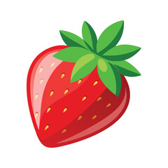 Vibrant Strawberry with Green Leaves Illustration.