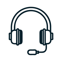 Fototapeta premium Headset icon with microphone in black outline on white background