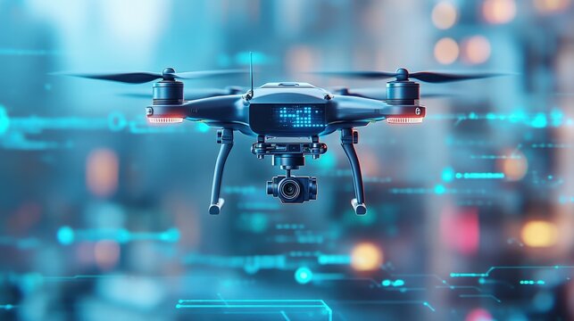 close-up of a drone and camera with bright lights