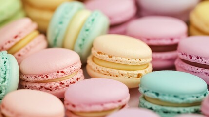 Obraz premium Colorful Assortment of Delicious Macarons in Pastel Shades Perfect for Dessert Lovers
