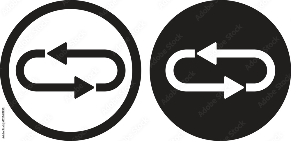 Poster reverse icon set in two styles . reverse arrow . refresh, reload. black recycle. repeat and reload i