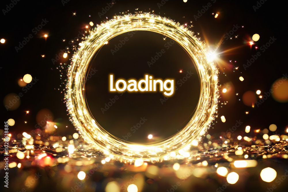 Poster golden loading circle sparkling on a black background