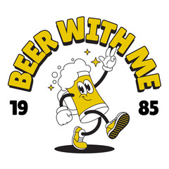 Happy Beer Glass Mascot Character Shirt Design Illustration