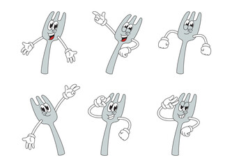 Happy Fork Mascot Illustration with Various Pose Cartoon Collection