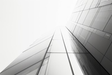 Minimalistic skyscraper, its geometric lines sharply rising into a blank sky, reflects architectural symmetry and modern elegance.