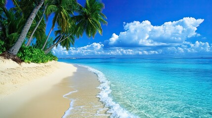 Serene Tropical Beach with Clear Blue Water and Sky