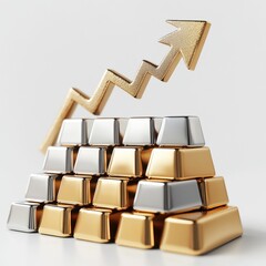 A visually striking image of gold and silver bars symbolizing wealth and investment growth with an upward trend arrow.