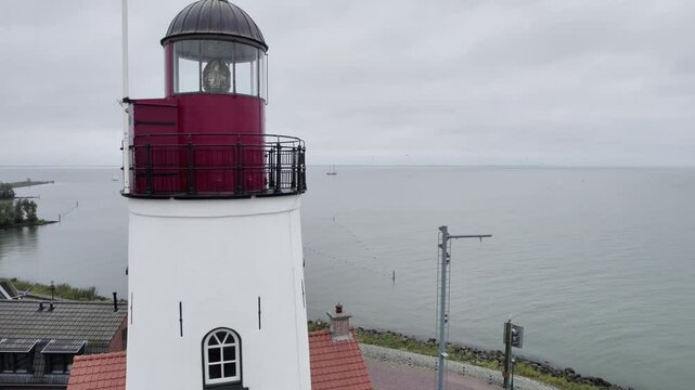 a lighthouse in the Netherlands shot with a drone at the north sea
