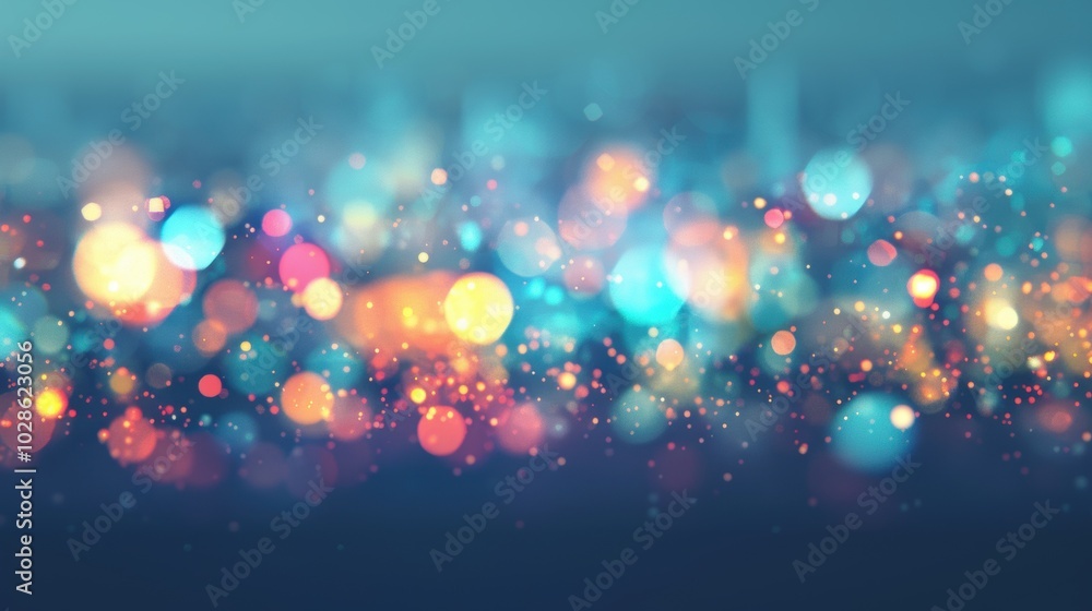 Poster blurred abstract bokeh lights in various colors, creating a sense of depth and motion, perfect for f