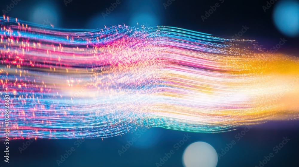 Poster dynamic flow of multicolored light streaks in motion, creating a vibrant and abstract display of neo