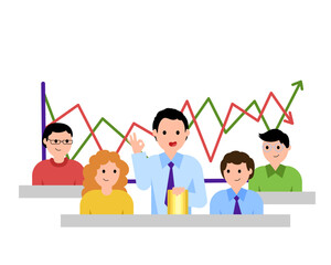 Director with a golden card among other directors, directors holding, stocks. Simple flat vector illustration.