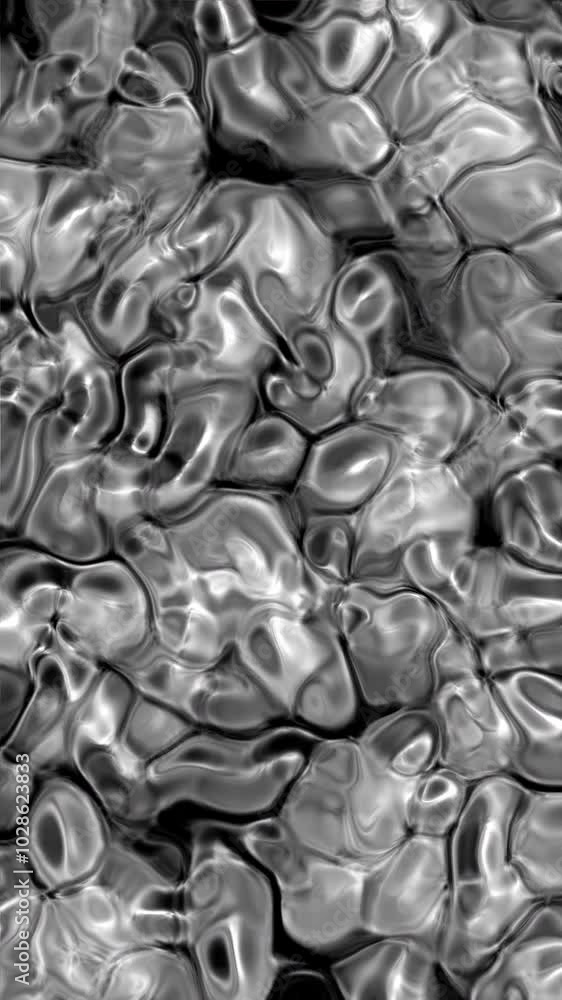 Poster vertical video of black and white desaturated abstract fractal fluid creating and mixing shapes. mot