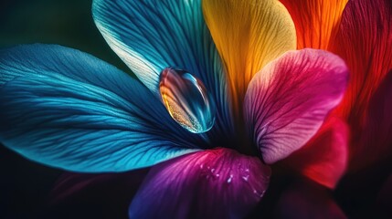 Vibrant Petals with Colorful Droplet Reflection