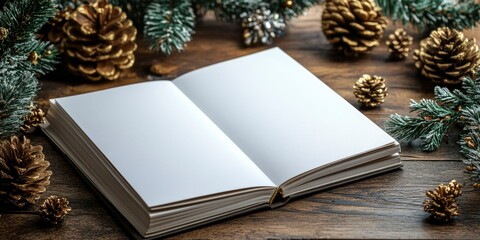 white book mockup on Christmas background. ai generated