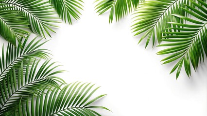 Palm leaves border cut out from white background