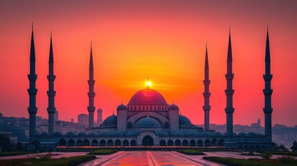 Obraz premium view of a large historic mosque at sunset
