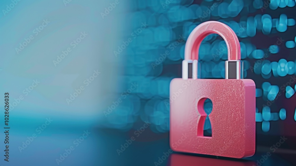 Poster pink padlock with digital background symbolizing cybersecurity and data protection